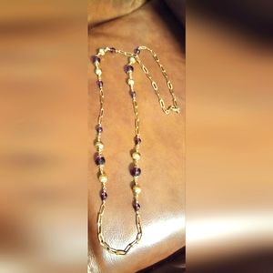 Vintage goldtone and purple crystal long chain Necklace.